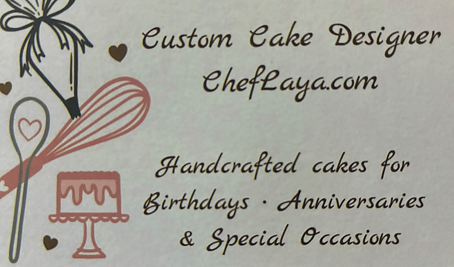 Custom Cake Designer, ChefLaya.com, handcrafted cakes for birthdays, anniversaries and special occasions